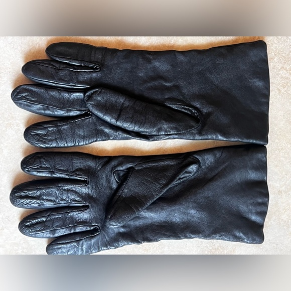 Vtg Unbranded BLACK Soft Leather Cashmere Lined Gloves No Size Tag - Picture 4 of 6